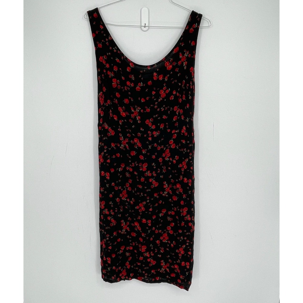 Dressbarn Women's Y2K Black Red Floral Rayon Sleeveless Shift Dress Size 18W